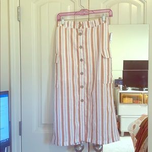 Striped midi length linen skirt